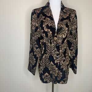 Studio C Vintage Brocade Blazer Black Tan Sz Medium